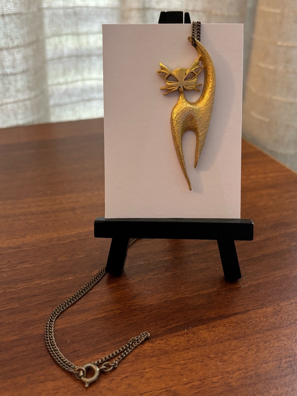 Vintage 1961 Modernist H.C. Co. Gold Tone Kitty Cat Pendant Mid-Century Modern